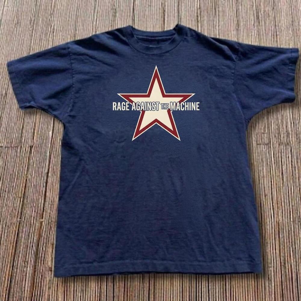Rage Against The Machine Band Tee With White Star Graphic And Red Outline